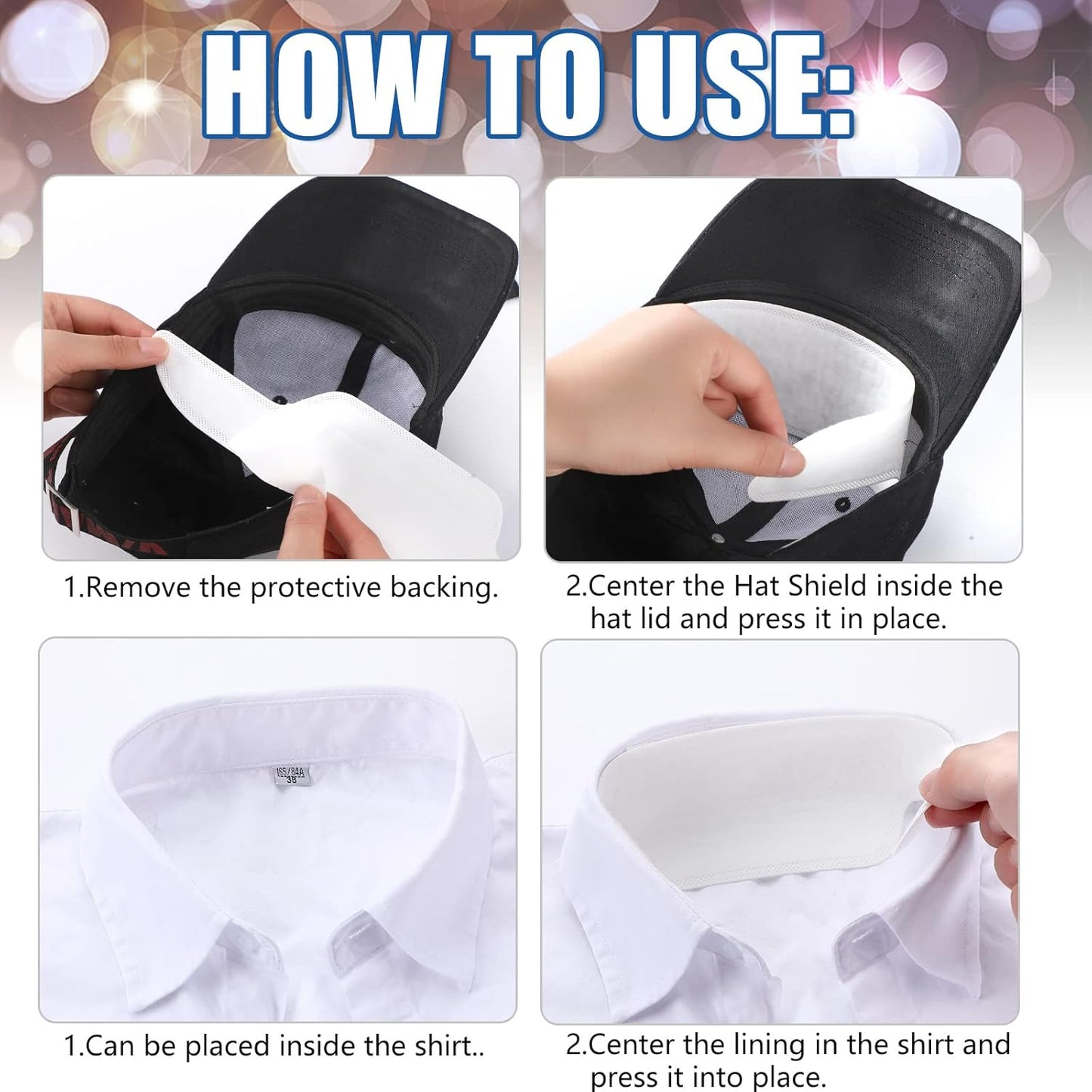 Janmercy 100 Pcs Hat Sweat Liner Shields Absorbing Pad Prevents Stains Protector Bands for Baseball Golf Cap Men Women