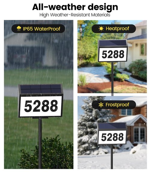 GEAGMAGC Solar House Numbers for Outside Light up, LED Illuminated Home Number Address Sign Plaque Waterproof for Yard, Wall-Mounted or Floor-Plugged- Black