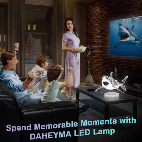 DAHEYMA Shark 3D Light Illusion, 16 Colors LED Dimmable Night Light - Touch and Remote Control, Room Home Decor Shark Lamp with Tpye-C Cable