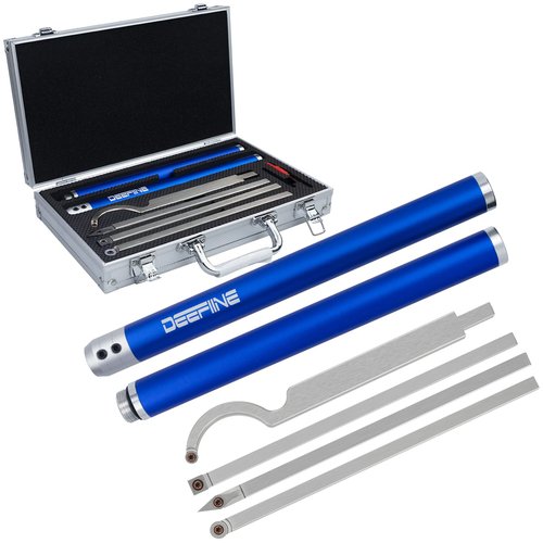 DEEFIINE Carbide Tip Wood Lathe Turning Tool Kit, Lathe Roughing and Finishing Hollow Tool Interchangeable Aluminum Alloy Handle with Diamond Round Square Carbide Inserts (Metal handle)