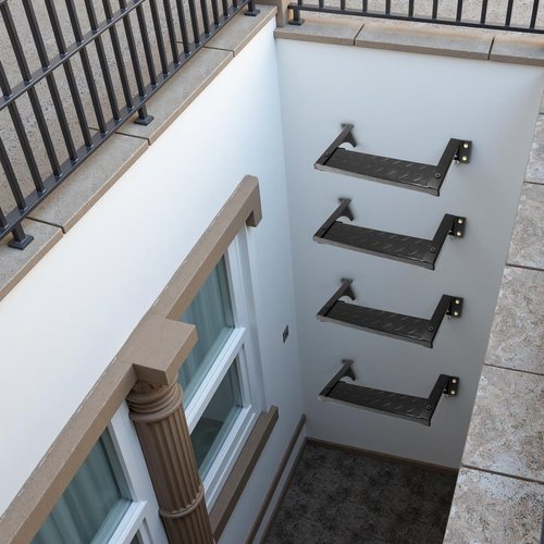 BEAMNOVA 6-Rung Window Well Egress Ladder, 3.15 Inches Wide Rung, 7.9 Inches from Wall, 15.7 Inches Long, 3.2mm Think Iron, Wall-Mounted, Weather Proof, Home Stepladders