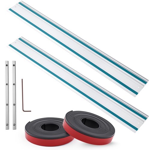 Threlaco 110" Track Saw Guide Rail Joining Set Compatible with Makita, Include 2 x 55" Extruded Guide Rails, Connectors, Splinter Guard Replacement Strip Bars Circular Track Saw Accessories