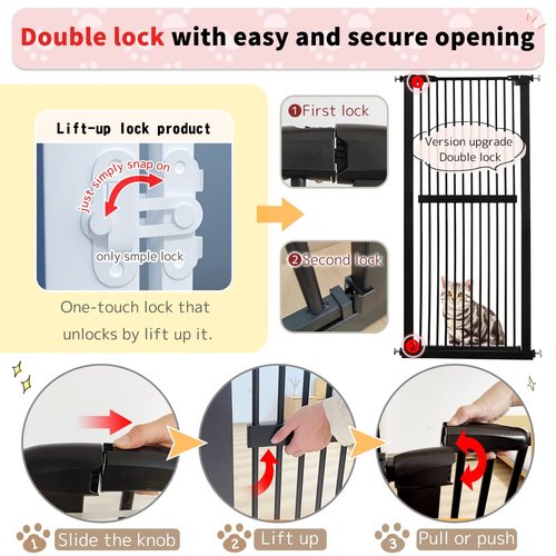 Lumizone Extra Tall Cat Gate 61.02" High Pressure Mounted Extra Wide 30.12"-34.05" (17Sizes) 1.37" Gap No Drilling Auto-Close Tall Pet Gate for Dogs (Black, 30.12"-34.05"/76.5-86cm)