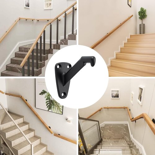 HOME MASTER HARDWARE Handrail Stair Brackets, 6 Pack Heavy Duty Hand Rail Bracket for Stairways Handrail, Staircase Bracket, Matte Black