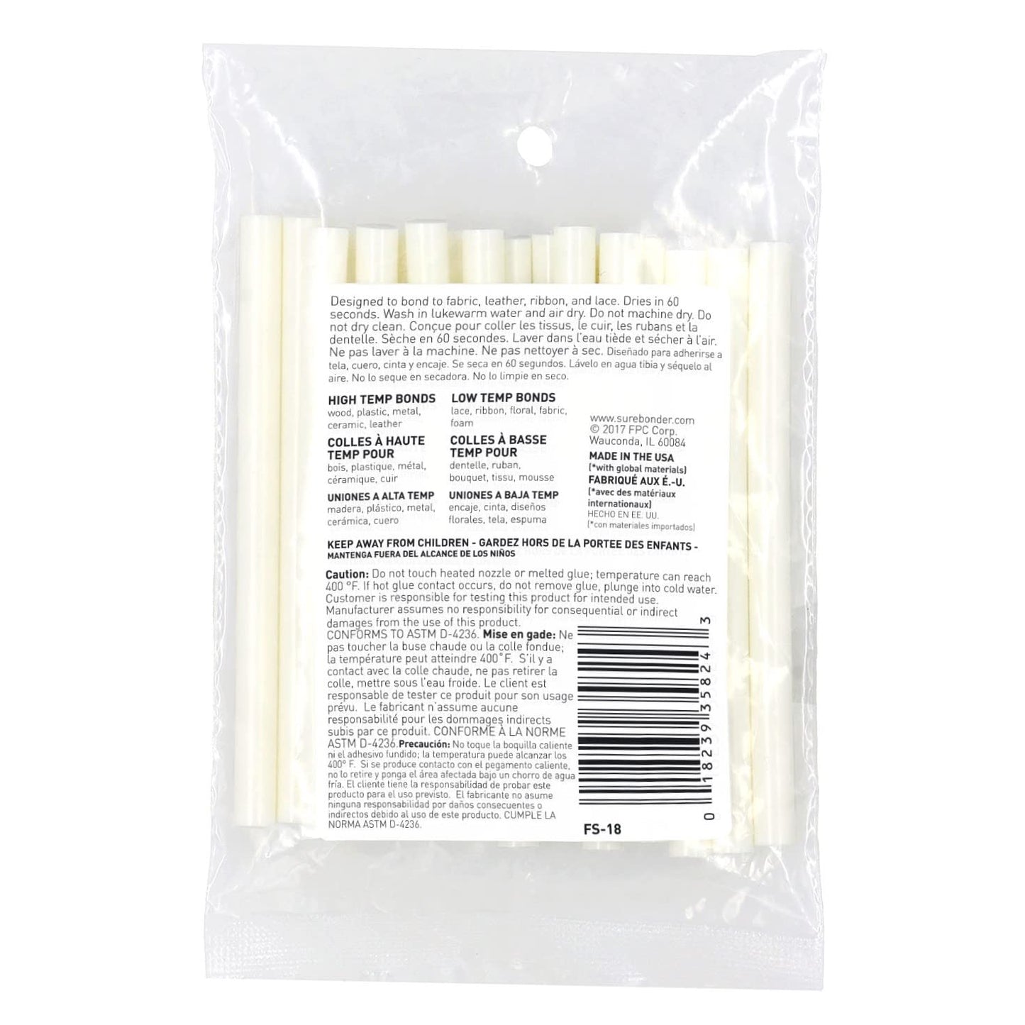 Surebonder White Mini Size Fabric Hot Glue Sticks, 4-Inch Length - Machine Washable, Works with Fabric, Leather, Ribbon, Foam, 18 Pack, White