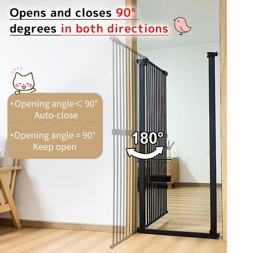 Lumizone Extra Tall Cat Gate 61.02" High Pressure Mounted Extra Wide 30.12"-34.05" (17Sizes) 1.37" Gap No Drilling Auto-Close Tall Pet Gate for Dogs (Black, 30.12"-34.05"/76.5-86cm)