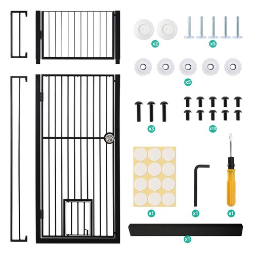 71" Extra Tall Pet Gate with Cat Door, 30"-39.69" Adjustable Wide, No Drill Pressure Mounted Auto-Close Safety Pet Gate Walk Through Safety Cat Gate