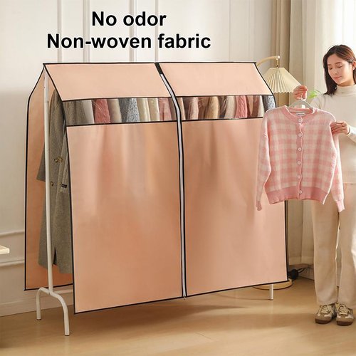 Non-Woven Fabric Clothing Rack Covers, Waterproof Clothing Rack Cover with Zippers and Transparent Window, Clothes Bags for Storage Hanging for Clothes Drying Rod(150x120cm/59x47in)