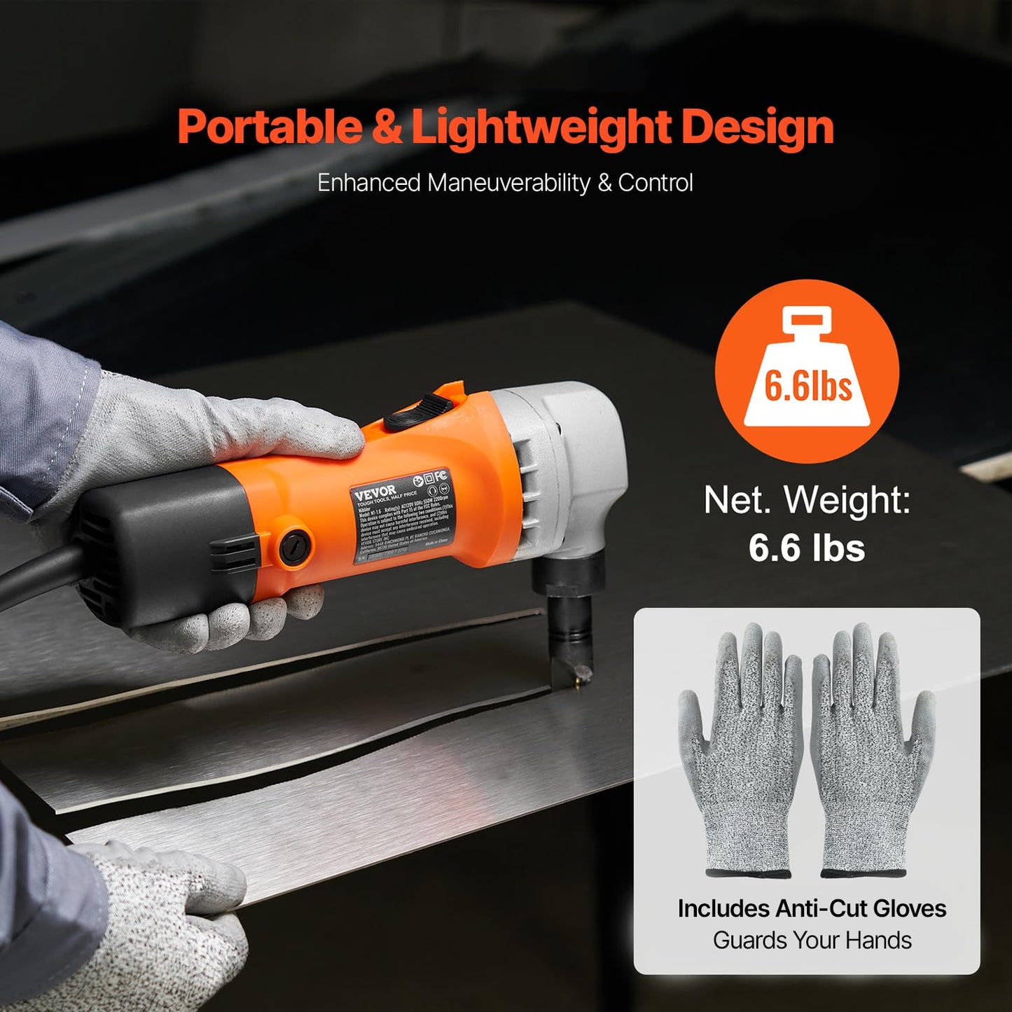 VEVOR Sheet Metal Nibbler, 550W, 2200 RPM Speed, 360 Degree Rotation Electric Nibbler Metal Cutter, Lightweight, Straight Curve and Circle Cutting for Stainless Steel, Aluminum, Plastic, Wood Board