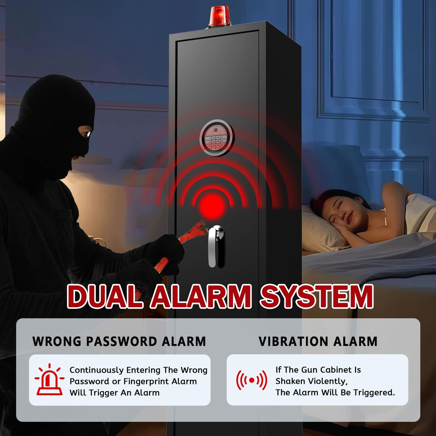 Marcree Gun Safe for Rifles, 3-5 Quick Access Digital Rifle Gun Safe with Dual Alarm System, Gun Cabinet with Mute Function, Shotgun Safe for Home Office, LED Light, Assembly Required
