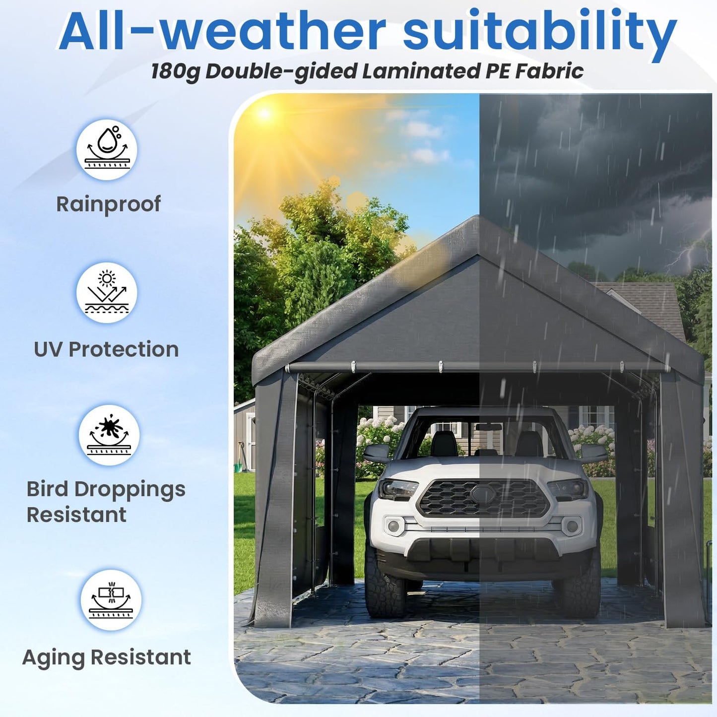 Bezseller 12x20 FT Heavy Duty Carport Canopy with Removable Sidewalls, Portable Garage Tent with Roll-Up Windows & Doors, Car Port with All-Season Tarp for Cars, Boats, Trucks, Motorcycles, Gray