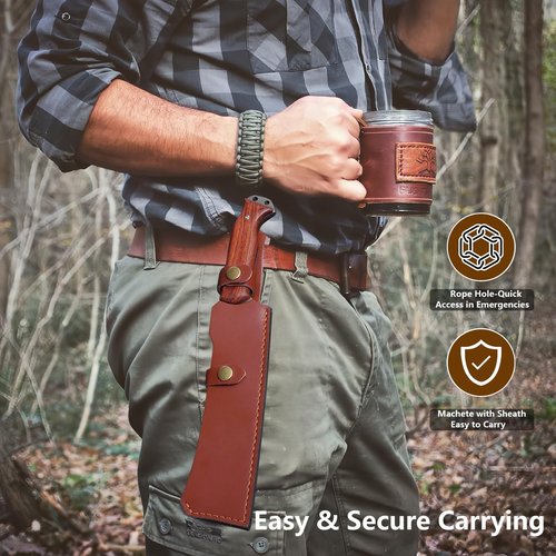 Heavy Duty Machete Knife with Sheath, 0.22’’ 5CR15MOV Stainless Steel Blade Spine & Wood Handle, Full Tang Survival Machete for Cutting Trees Heavy Duty, Gardening Machetes for Yard Work, Gift for Men
