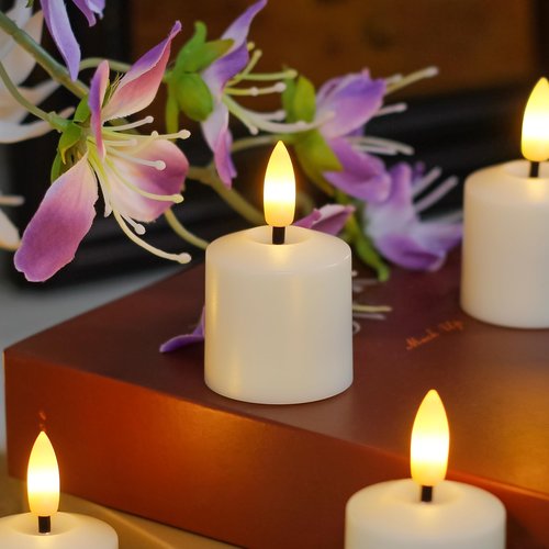 Mavandes Rechargeable Small Flameless Tea Light Candles with Remote Function, LED Votive 2/4/6/8 Hours Timer Ivory 1.5" x2.5" Mini Plastic Set of 6 Tealight (Charging Cable Included)