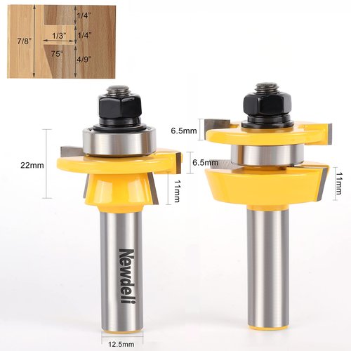 Shaker Rail and Stile Router Bits, Newdeli 1/2 Inch Shank Tongue and Groove Router Bit, Professional Carbide Milling Cutters for Woodworking for Cabinet Door