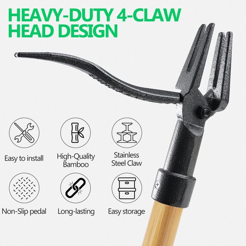 BellaJoyz Weed Puller, Stand-Up Weed Puller Tool with Long Handle & 4-Claw Steel Head, 3-Sectioal Pole Design, Garden Hand Weeding Tool - Easily Remove Weeds Without Bending, Pulling,or Kneeling