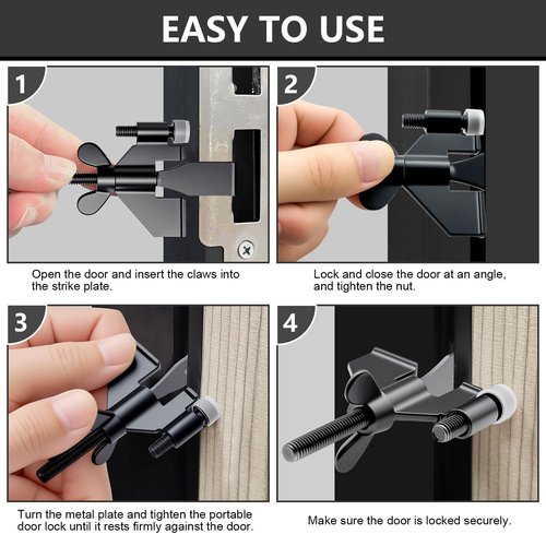 AceMining Upgraded Portable Door Lock Home Security Door Locker Privacy Perfect for Traveling Hotel Home Apartment College and Travel Lockdown Locks for Additional Safety, Black