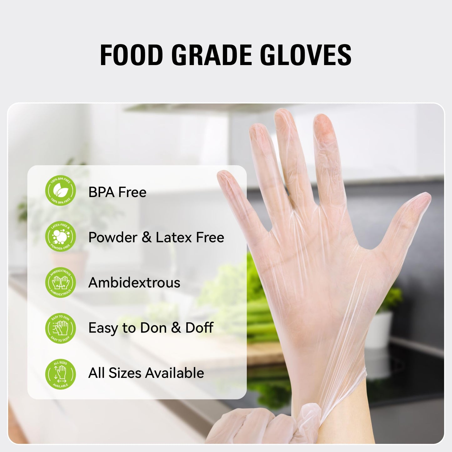 SWIFTLITE Disposable Vinyl Gloves, Food Safe, Latex-Free Powder-Free Clear Plastic Gloves for Cooking, House Clean, Food Prep (100, Medium)