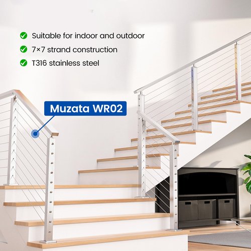 Muzata 1000 ft 1/8" Stainless Steel Cable Railing System Hardware T316 Stainless Steel Wire Rope 7x7 Strands 1800 lb Breaking Strength Deck Cable Railing Kit for Indoor Outdoor Coastal WR02