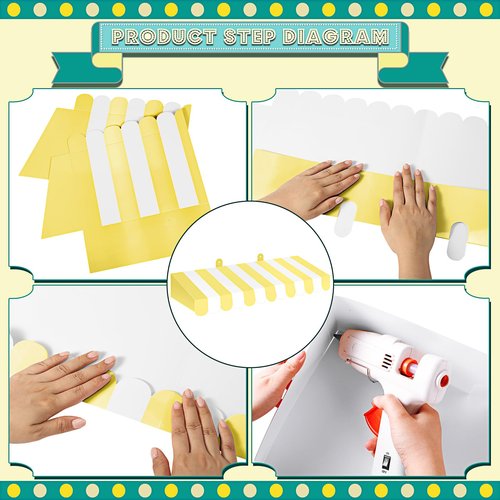 Boao 4 Pack Circus Awning Decoration 3D Stripe Cardboard Awning Carnival Wall Decor Circus Party Favors for Lemonade Stand Bakery Ice Cream Truck Bulletin Board Decor(Yellow and White)