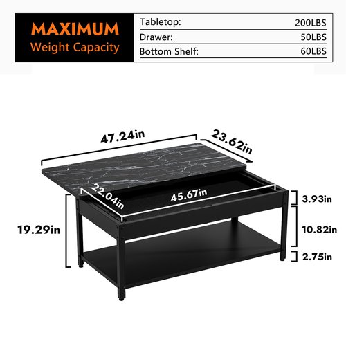 Gun Safe with Biometric Lock, Biometric Fingerprint Gun Safe for Rifles and Pistols, Hidden Gun Storage for Jewelry Money Rifles Pistols and Ammo, Use as Coffe Table (Black Marble Wood)