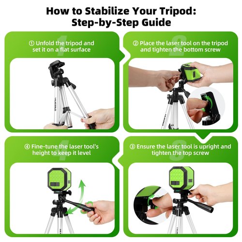 Laser Level with Tripod, HUEPAR 100Ft Self Leveling Laser Level Rechargeable Green Cross Line Laser Leveler Tool for Picture Hanging, Tile, Home Renovation, Carrying Bag Included (25.6 in Tripod)
