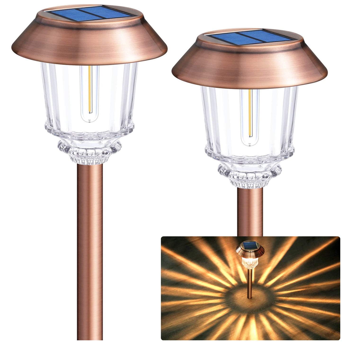 DenicMic Solar Garden Lights Outdoor Pathway Lights Glass Stainless Steel Waterproof Solar Powered Landscape Lighting for Yard Patio Lawn Path Walkway, Super Bright 12-40 Lumens, 2 Pack