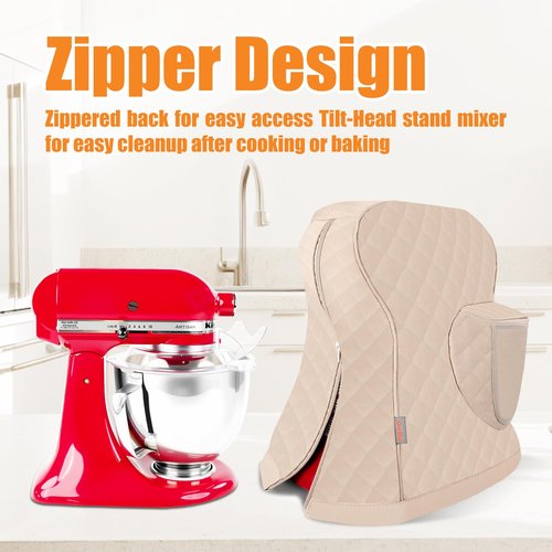 Stand Mixer Cover Compatible with Tilt Head Kitchenaid Mixer with Storage Bag(Khaki)
