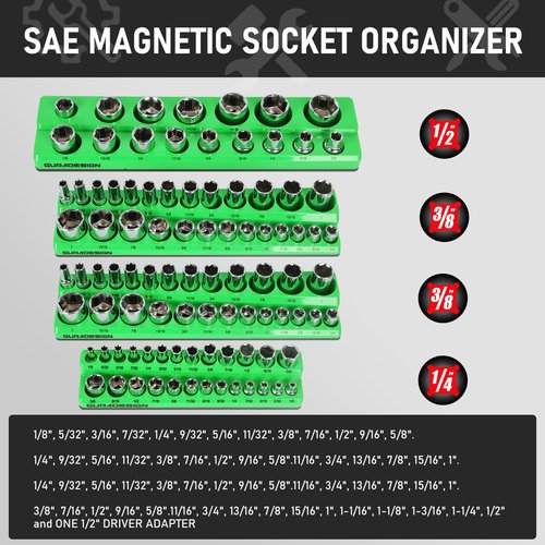 8PCS Magnetic Socket Organizer Set, Magnetic Socket Holder, 1/4", 3/8", 1/2" Socket Holds 171 Pieces Magnetic Socket Trays.