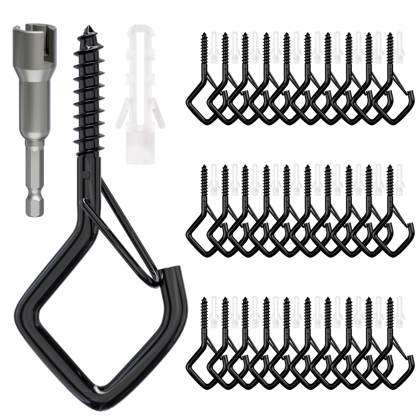 coutnier 20 PCS Screw Hooks with Safety Buckle, Heavy Duty Ceiling Hooks for Hanging Outdoor String Lights, Plants, Wind Chimes, 2.36 inches, Black