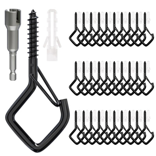 coutnier 20 PCS Screw Hooks with Safety Buckle, Heavy Duty Ceiling Hooks for Hanging Outdoor String Lights, Plants, Wind Chimes, 2.36 inches, Black