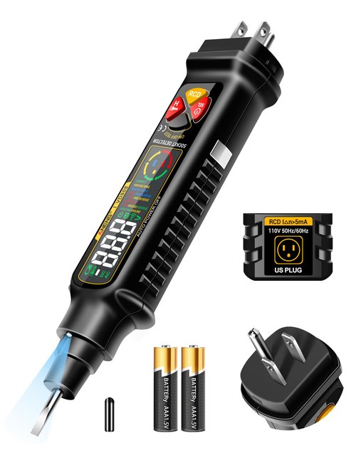 Non Contact Voltage Tester Outlet Receptacle Detector Dual Range AC 2-440V,50Hz-60Hz Live/Neutral Wire Tester with LCD Display,Breakpoint Finder,Light Fuse Checker,Circuit Polarity Wall Plug Tool