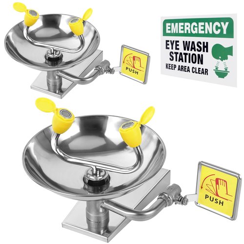 (2 pcs) Crystmetal 304 Stainless Steel Eye Wash Station, Wall-Mounted Emergency Eye Washer