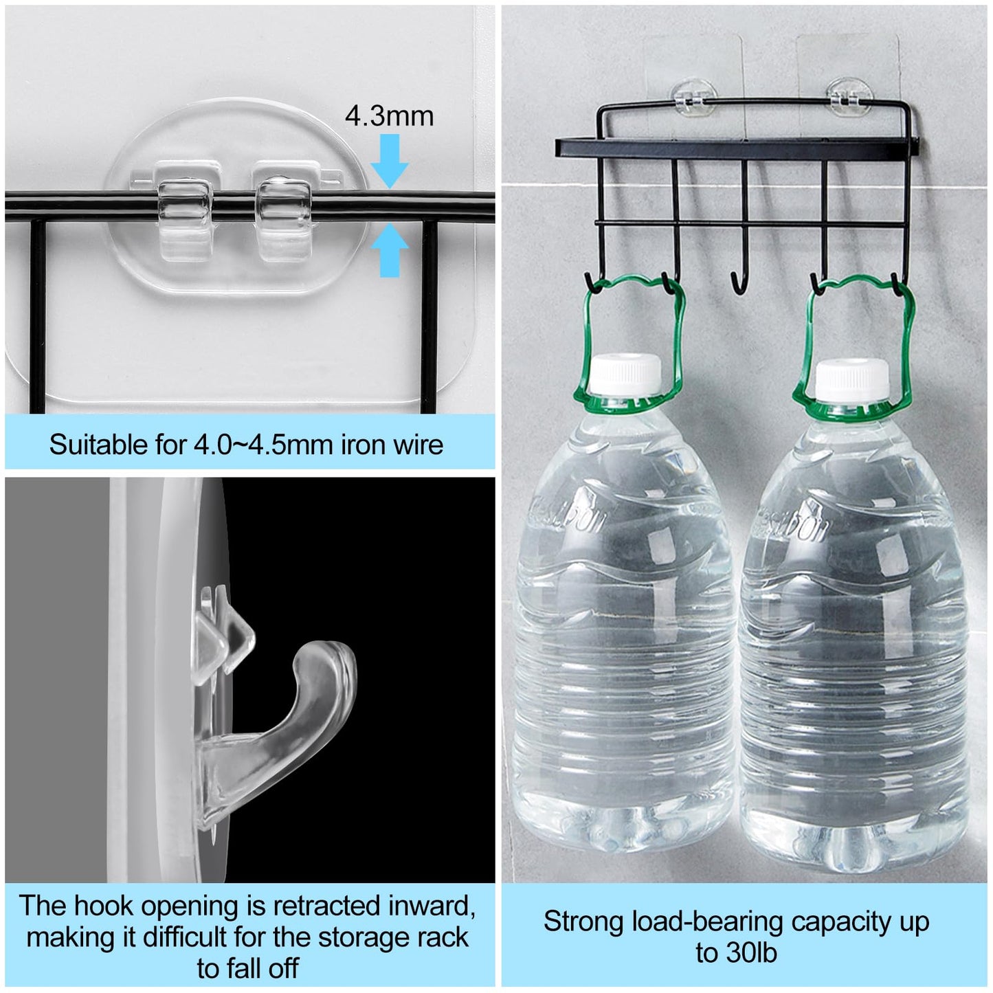 Vivinin 15 Pack Shower Caddy Adhesive Replacement, No Drilling Shower Shelf, Strong Adhesive Hooks for Showers & Kitchen Racks