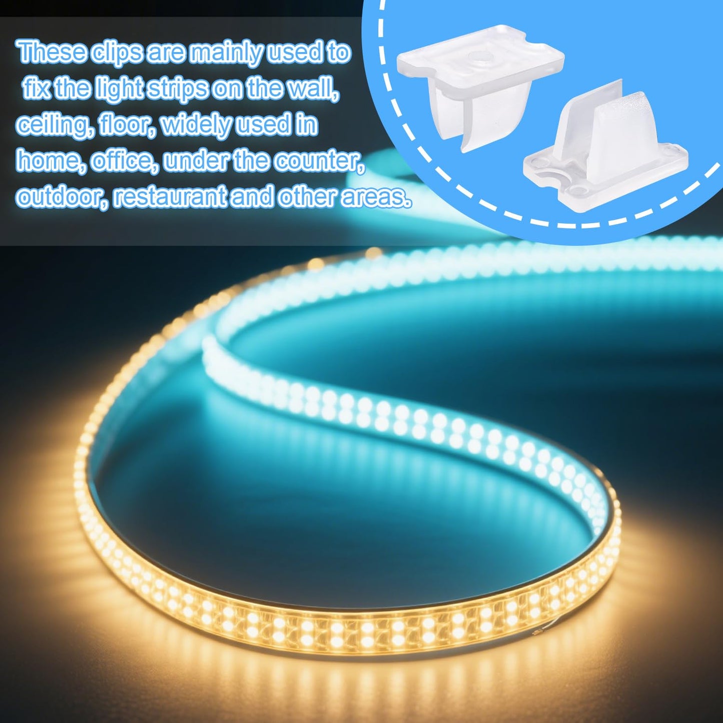 lasuroa 40pcs LED Light Strip Mounting Clips, Fixing Clamps with Screws Mounting Brackets for 5mm to 6mm Neon & LED Strips Rope Ideal for Home and DIY Lighting Projects