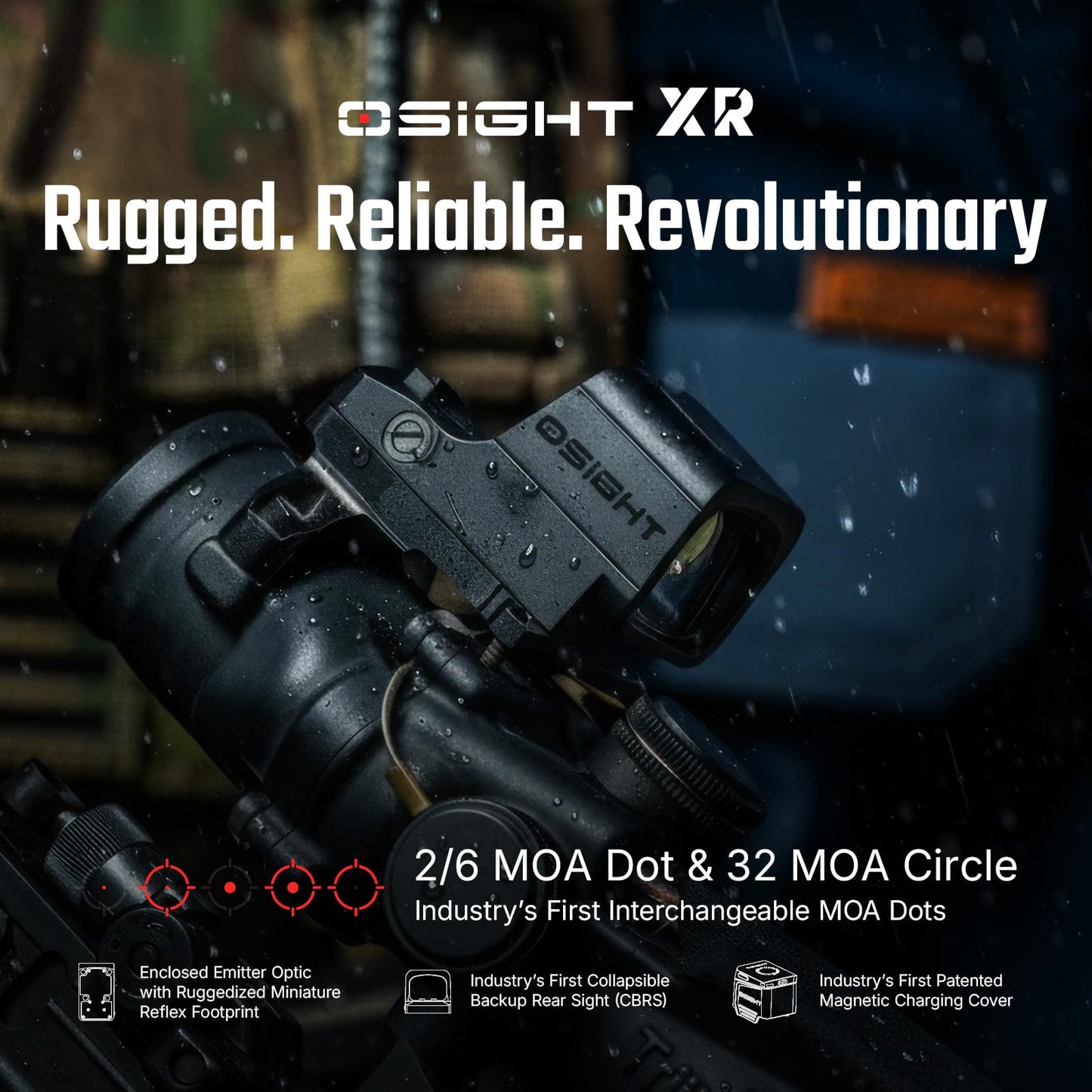 OSIGHT XR Enclosed Red Dot Sight, 2/6 MOA Dot & 32 MOA Circle Multi-Reticle, 407C/507C Footprint Compatible, Parallax-Free Reflex Optic with Charging Cover for Full-Size Setups