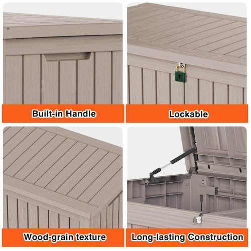 FULOL4CASA 150 Gallon Outdoor Storage Cabinet, Large Outdoor Storage Box for Patio Furniture Covers, Cushion Pillows, Waterproof Deck Box with Lockable Lid for Garden Tools, Pool Accessories, Taupe