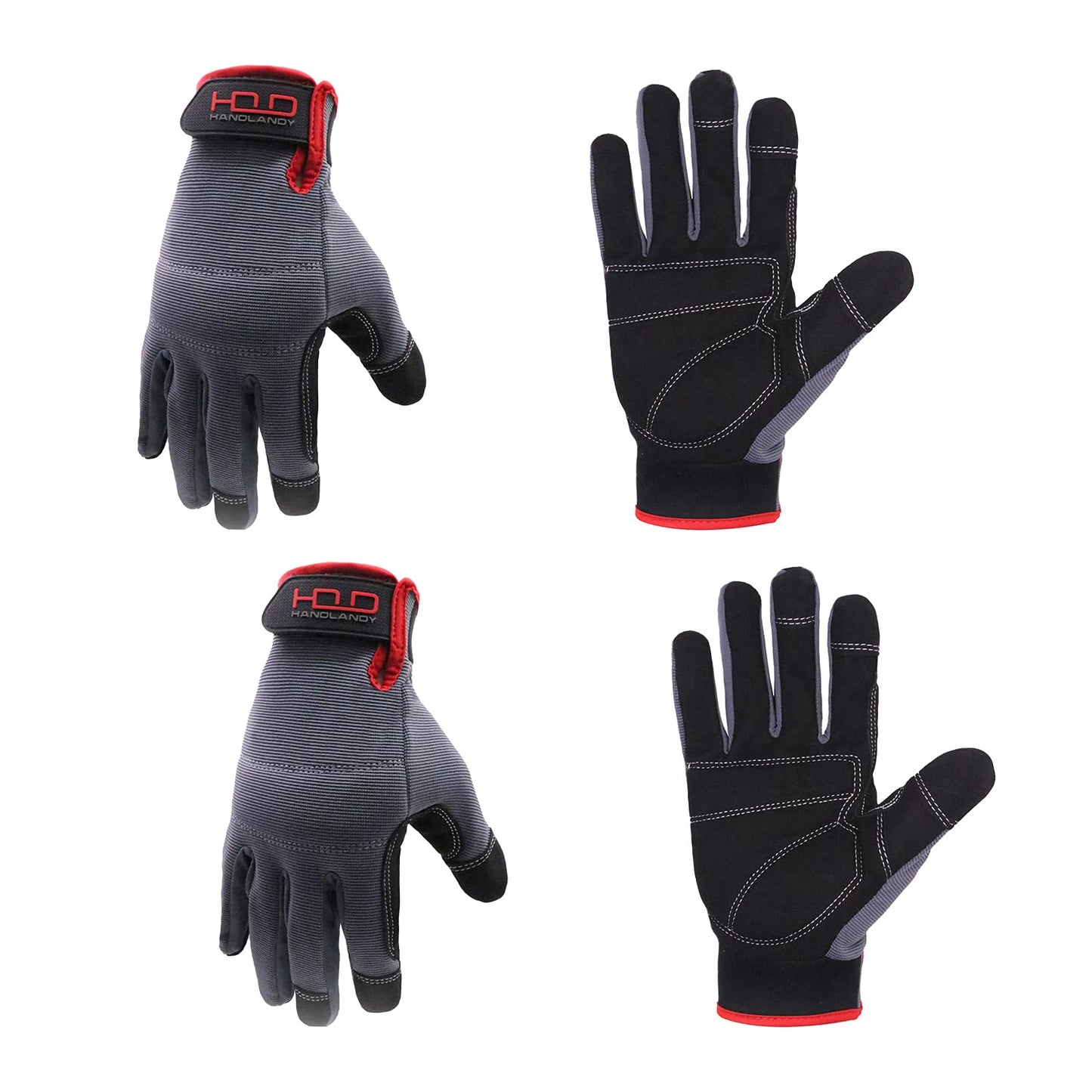 HANDLANDY Work Gloves for Men & Women, Utility Mechanic Working Gloves Touch Screen, Flexible Breathable Gardening Gloves for Yard Maintenance (Large, 2 Pairs)
