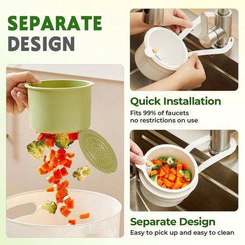 2025 Self-Cleaning Kitchen Sink Food Waste Catcher Faucet Hanging,Press Automatic Dumping Sink Strainer Basket,Multi-Purpose Kitchen Draining Basket,Trash Catcher for Garbage Leftovers (White/1PCS)