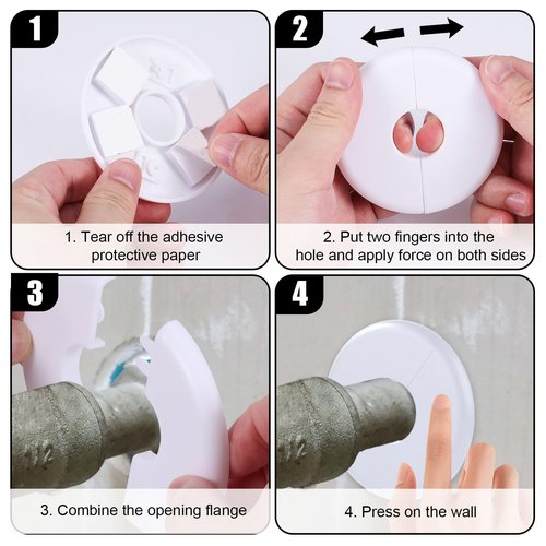 2pcs Wall Split Flange, Self-Adhesive Escutcheon Plate for Buckle 17mm Water Pipes ABS Round Hole Plumbing Floor Ceiling Cover Plates for Faucet Kitchen Toilet Decorative (White)