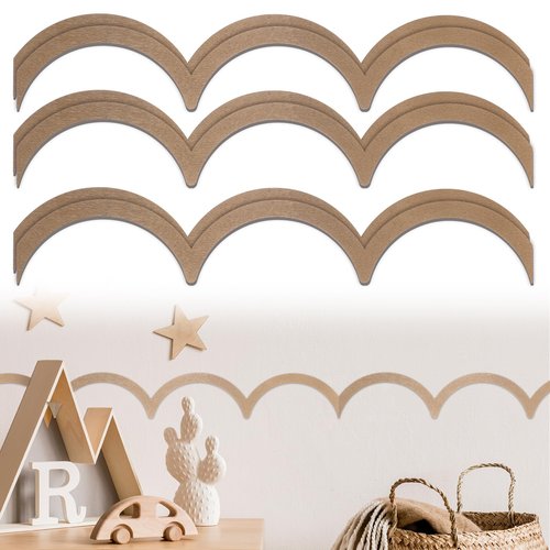 Ripeng 12 Pcs Unfinished Scalloped Decorative Wood Trim 15.75 x 2.9 Inch Scalloped Wood Molding Cute DIY Moulding Trim for Home Wall Cabinet Shelf Window Door