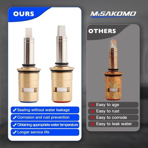 Misakomo Ceramic 1/4-Turn Cold & Hot Valve Cartridge Kit Long Stem Fit for Concealed Caps Replace# 377XKRHJKABNF & 377XKLHJKABNF