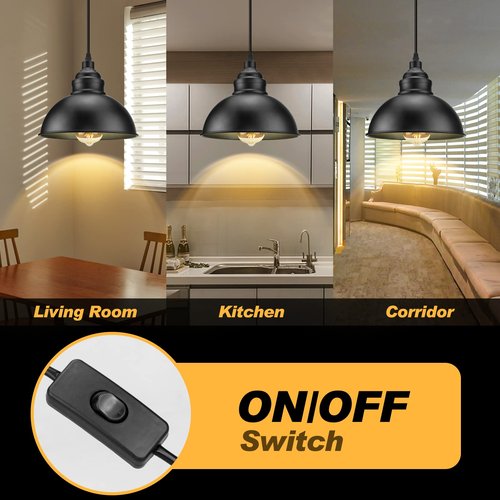 SoodMi Plug in Pendant Light, 15FT Hanging Lights with Plug in Cord, On/Off Switch, Industrial Pendant Light with Plug in Cord, Metal Hanging Lamps for Living Room, Kitchen, Dining Room, Bedroom