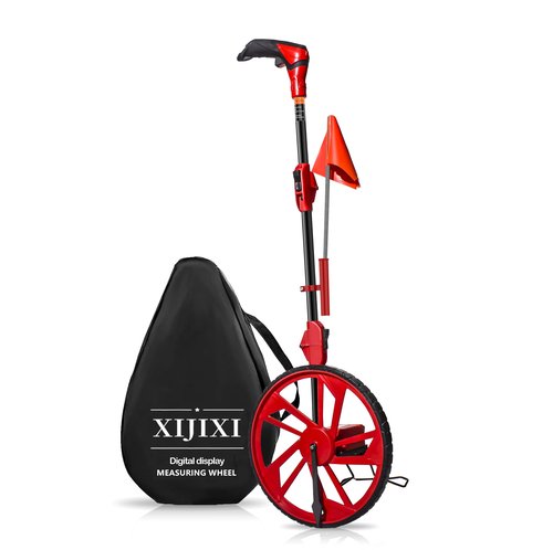 XIJIXI Measure Wheel Distance Measuring Wheel in feet,Collapsible Rolling Measurement Wheel,12.5”Diameter Wheel,With One key to Zero,Upgrade Flag Holder,With 10 Marking Flags(Red）