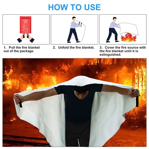 Jeagou Emergency Fire Blanket for Kitchen and Home, 2 Pack 39.37” x 39.37” Fiberglass Fire Safety Blankets for Survival, Suppression Fire Retardant Blanket for People