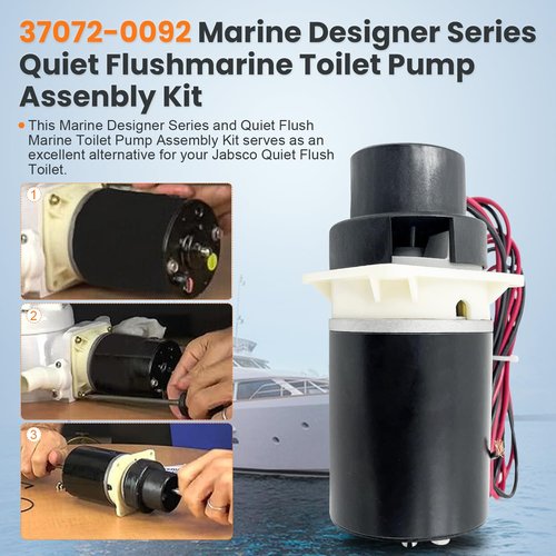 37072-0092 Quiet Flush Marine Toilet Pump Kit compatible with Jabsco Quiet Flush Toilets series 37045 37245 37055 37255 37075 37275 12V Toilet Pump Macerator Motor Sub Assembly Kit