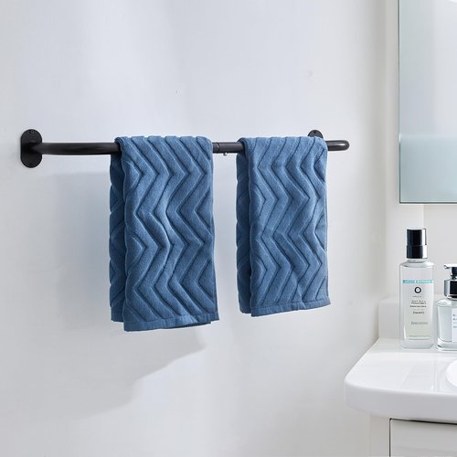 JS HANGER Wall-Mounted Towel Rack for Rolled Towels, Black Bathroom Towel Holder, Space-Saving Metal Towel Shelf for Bathroom, Kitchen, or Laundry Room, Easy Installation 1 Pack