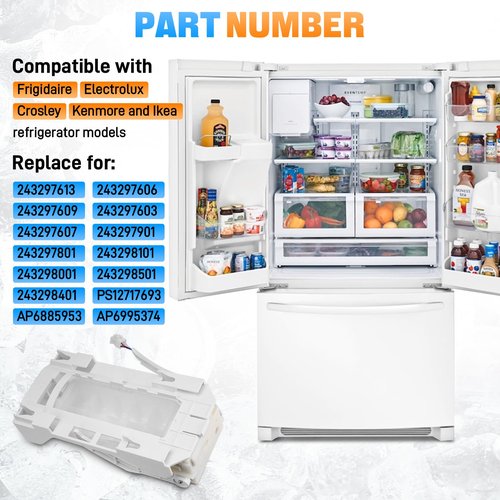 Upgraded 243297609 Refrigerator Ice Maker Assembly Compatible with Frigidaire, Electrolux, Kenmore, Crosley, IKEA Ice Maker Replacement Replace# 243297613, 243297606