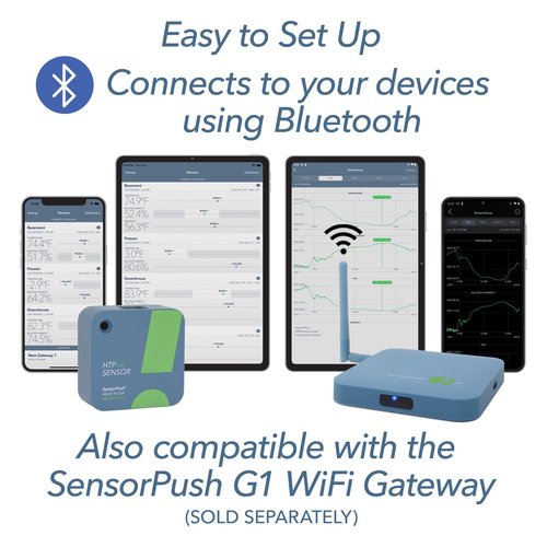 SensorPush HTP.xw Smart Temperature Sensor & Humidity Sensor - Bluetooth Thermometer, Barometer, & Hygrometer with App Monitoring - Premium Barometric Pressure Gauge, Temperature and Humidity Monitor