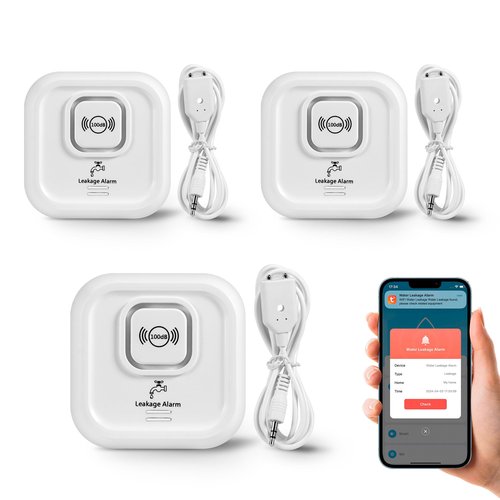 100dB Smart Water Sensor Alarm Water Leak Detectors for Home, with App Remote Monitor and Detection Lines, Wireless Tank Level Monitor for Basement,Kitchen,Bathroom (3pack)