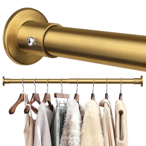 Closet Rods For Hanging Clothes, 17-28 Inch Adjustable Closet Rod, Stainless Steel Heavy Duty Closet Hanging Rod-Gold